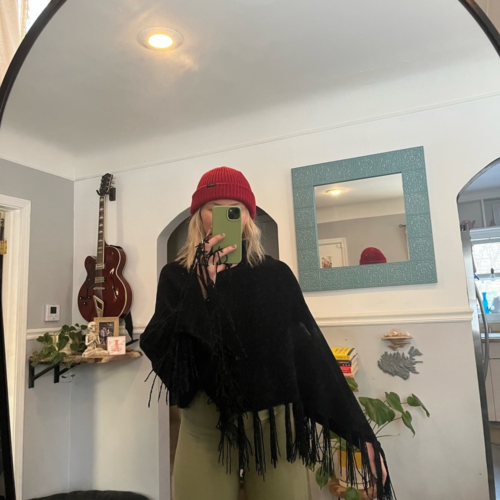 Black Fringe Poncho